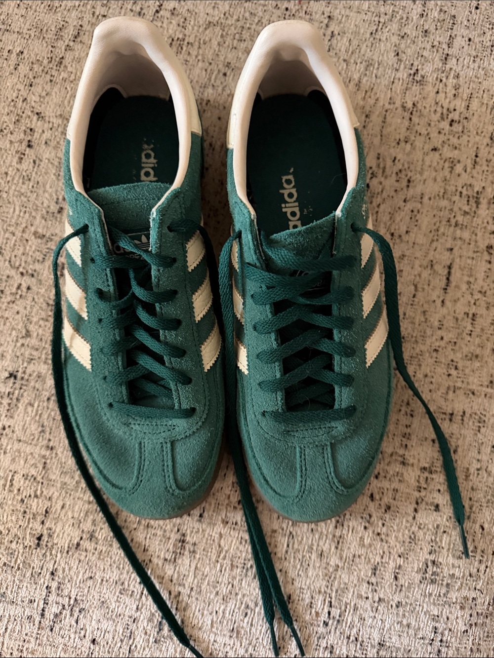 adidas Women's Green Suede Sneakers with White Stripes